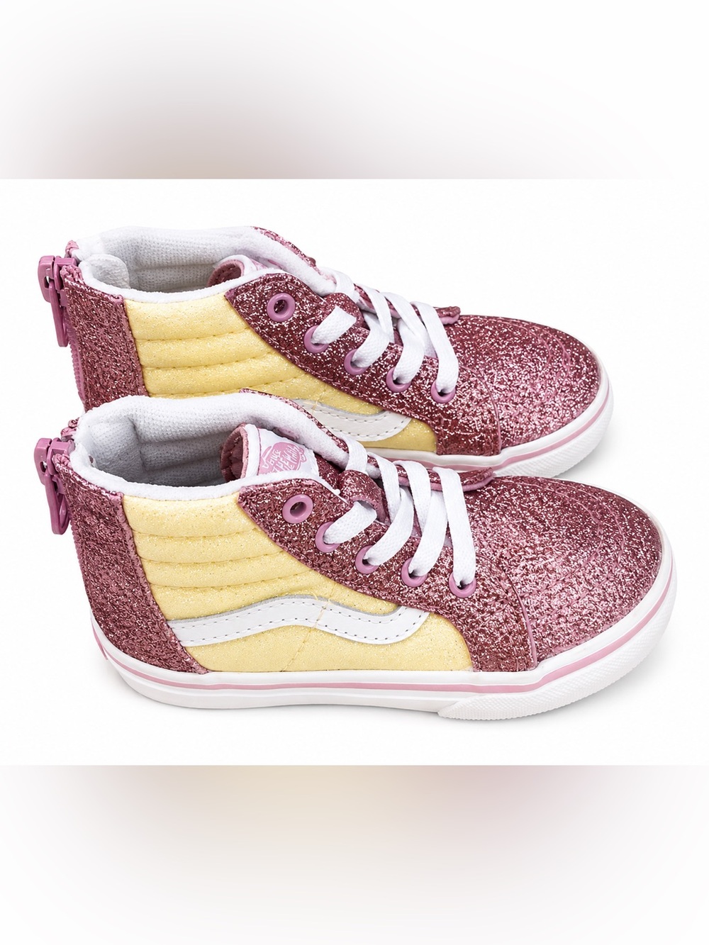 Vans Toddler size 6.5 - sk8-hi zip pink/yellow glitter high top shoes